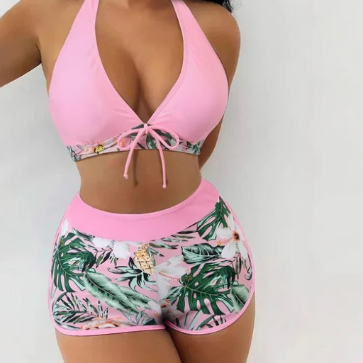 Colour Block Cross Halter Bikini Set