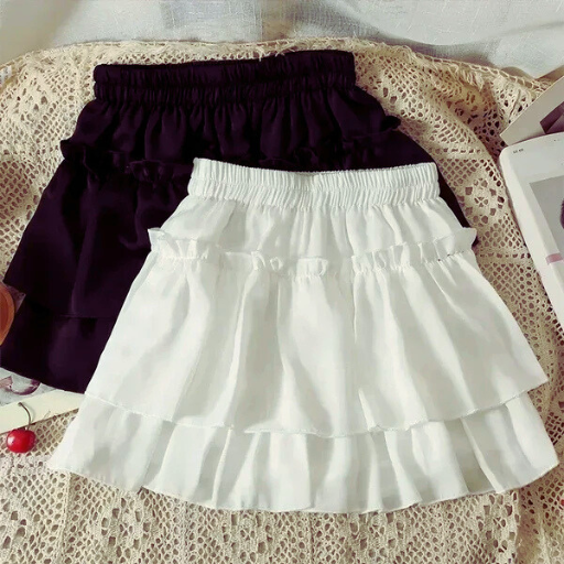 White & Black Ruffle Chiffon Mini Skirt