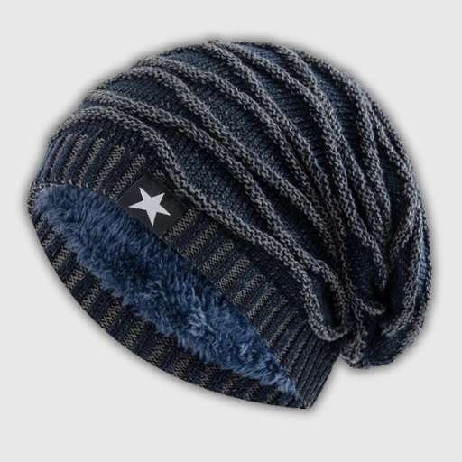 Unisex Slouchy Fur-Lined Winter Beanie with Star Decor