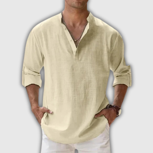 Men’s Cotton Linen Henley Beach Shirt