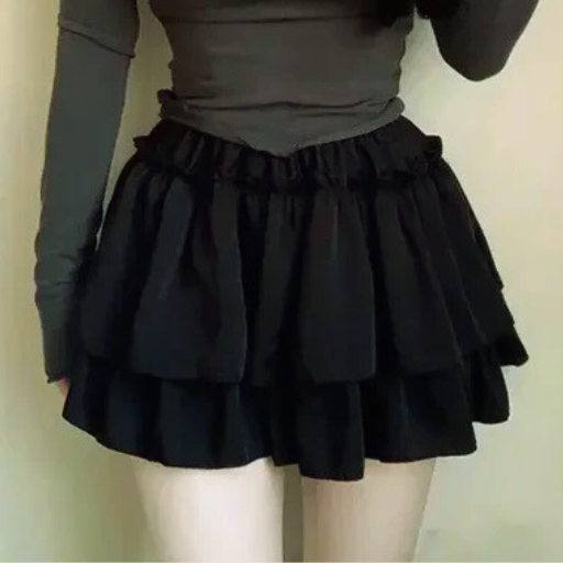 White & Black Ruffle Chiffon Mini Skirt