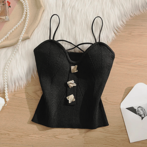 Summer Knit Buttoned Camisole Tank Top – Women's Sexy Clubwear