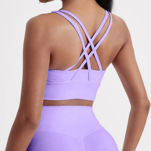 Women’s Solid Color Slim Fit Cross-Back Sports Bra Top