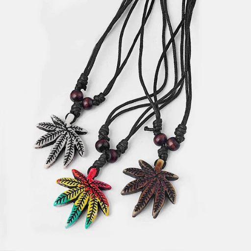 Luxeuria Luxe Rasta Resin Maple Leaf Pendant Necklace with Adjustable Black Wax Cord