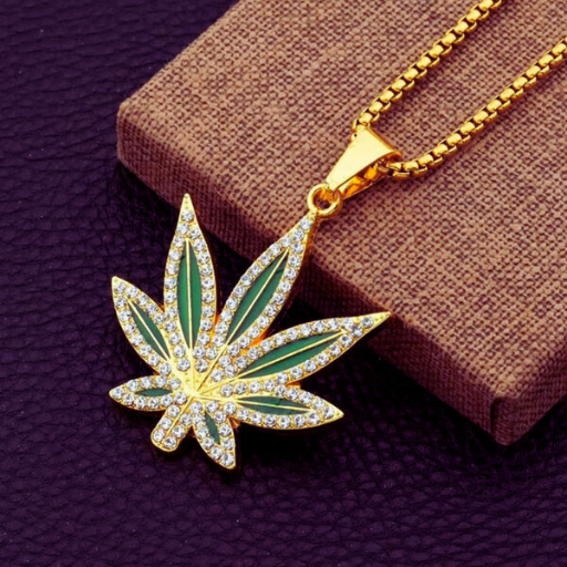 Luxeuria Luxe Gold Maple Leaf Rhinestone Pendant Necklace