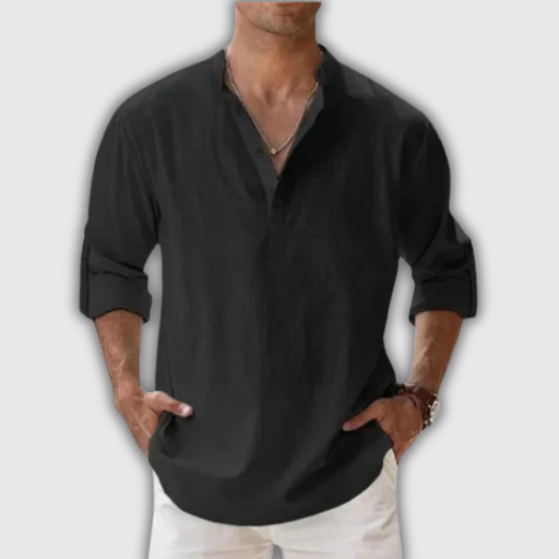 Men’s Cotton Linen Henley Beach Shirt
