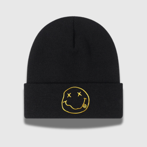 Knit Beanie with Smile Pattern — Windproof Ear Protection Hat