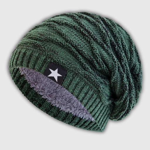 Unisex Slouchy Fur-Lined Winter Beanie with Star Decor