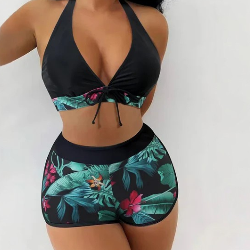 Colour Block Cross Halter Bikini Set