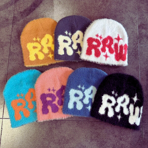 Y2K Letter Plush Beanie — Fluffy Warm Hip Hop Cap