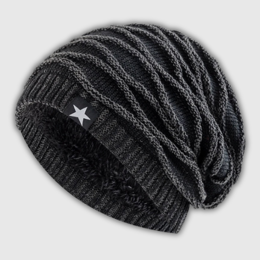 Unisex Slouchy Fur-Lined Winter Beanie with Star Decor