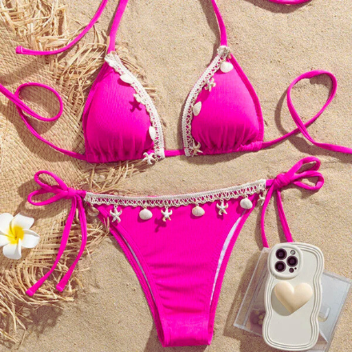 White Lace-Up Triangle Bikini Set