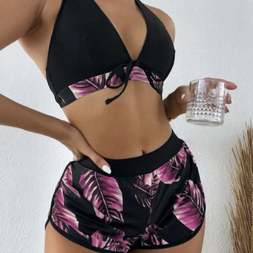 Leaf Print 3-Piece Bikini Set