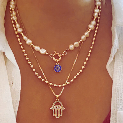 Luxeuria Luxe Turkish Evil Eye Multilayer Pendant Necklace Collection