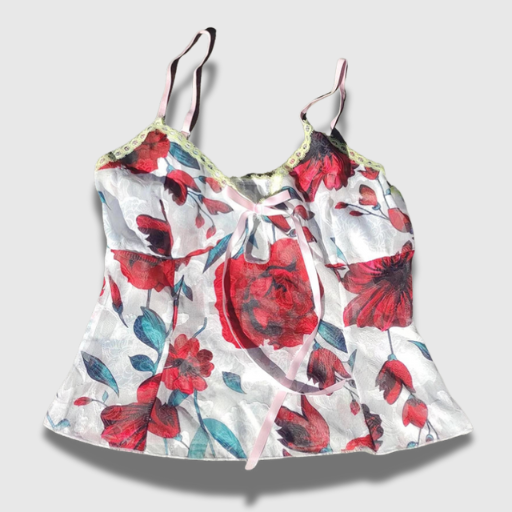 Fairy Coquette Floral Mesh Camisole – Sheer Lace Trim Tie-Up Crop Top
