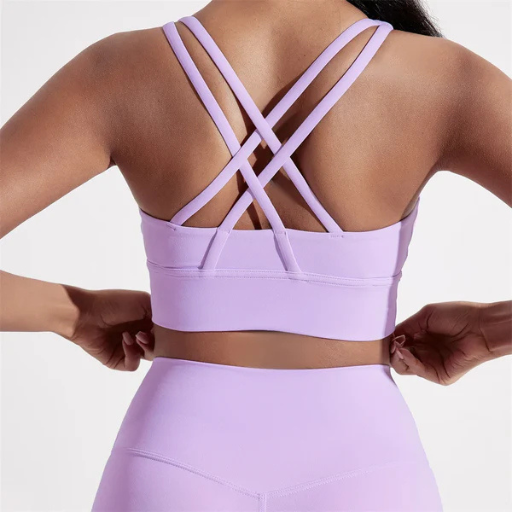 Women’s Solid Color Slim Fit Cross-Back Sports Bra Top