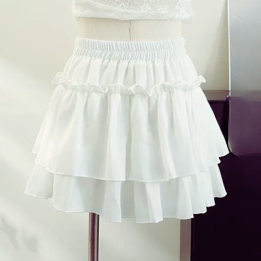 White & Black Ruffle Chiffon Mini Skirt
