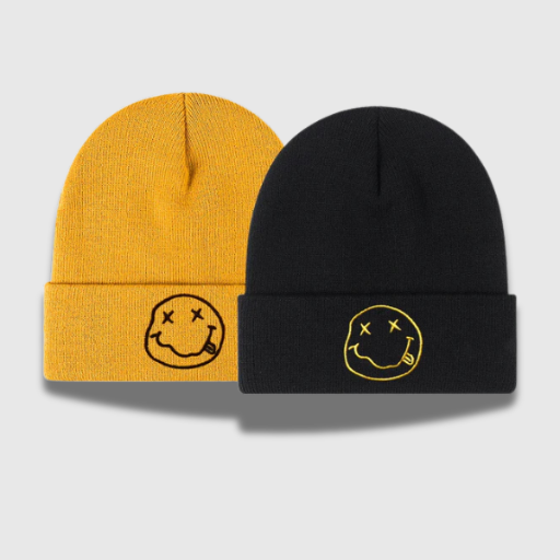 Knit Beanie with Smile Pattern — Windproof Ear Protection Hat