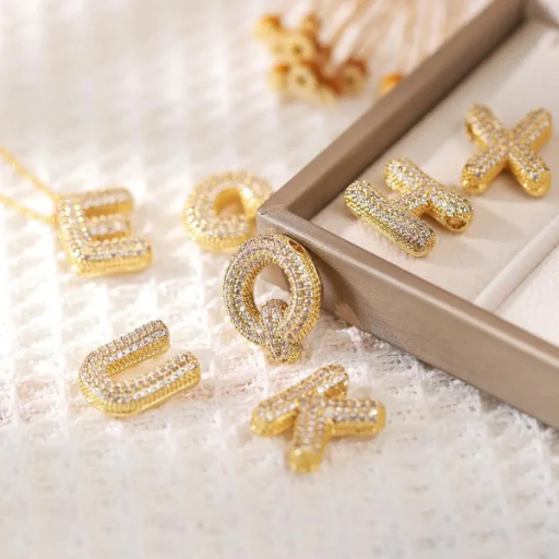 Luxeuria Luxe A–Z Balloon Letter Pendant Necklace – Gold Zircon