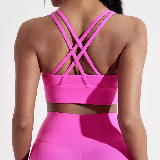 Women’s Solid Color Slim Fit Cross-Back Sports Bra Top