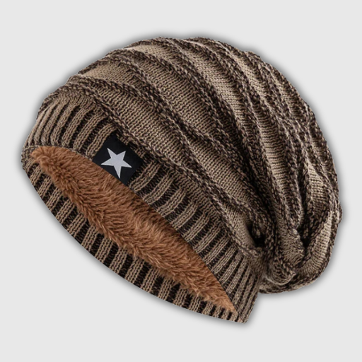 Unisex Slouchy Fur-Lined Winter Beanie with Star Decor