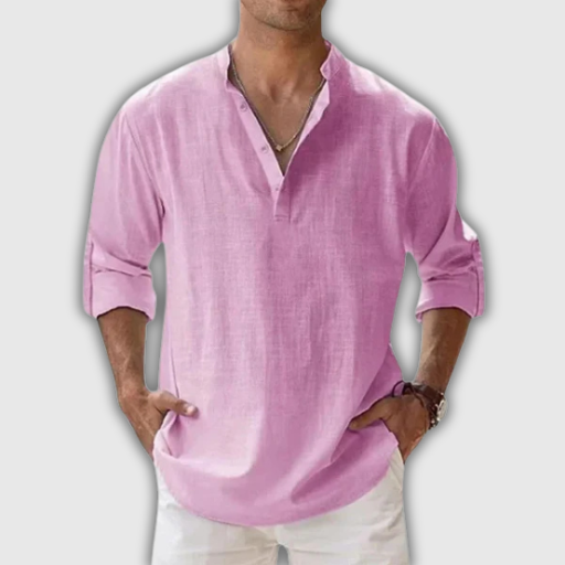 Men’s Cotton Linen Henley Beach Shirt