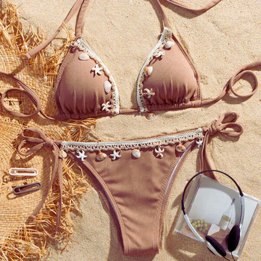 White Lace-Up Triangle Bikini Set