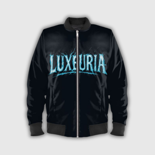 Luxeuria Unisex Y2K Pattern Bomber Jacket – Black with Blue & Turquoise Accents