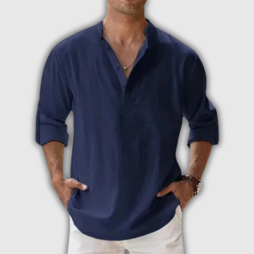 Men’s Cotton Linen Henley Beach Shirt