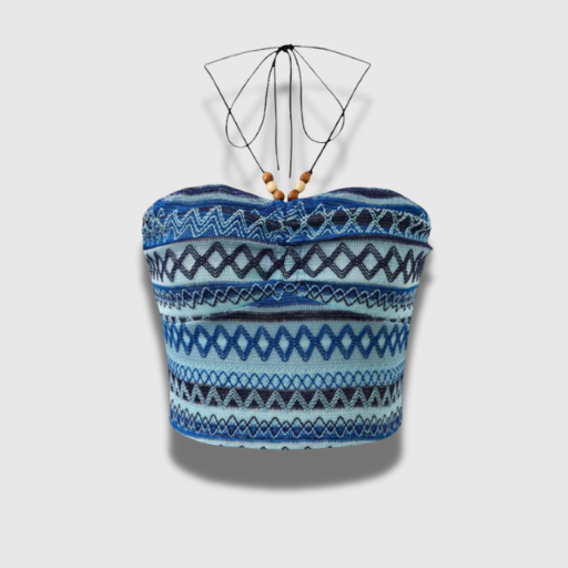 Geo Pattern Beaded Halter Crop Top - Summer Vacation Style Backless Crop Top