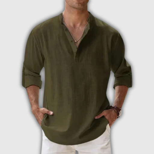 Men’s Cotton Linen Henley Beach Shirt