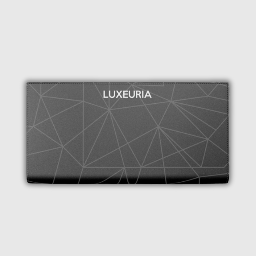 Luxeuria Luxe Women’s Black & Gray Geometric Nappa Leather Designer Travel Wallet – Press Stud Closure
