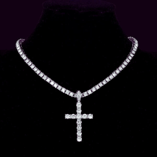 Luxeuria Luxe Hip Hop Cross Pendant Necklace with 4mm Zircon Tennis Chain