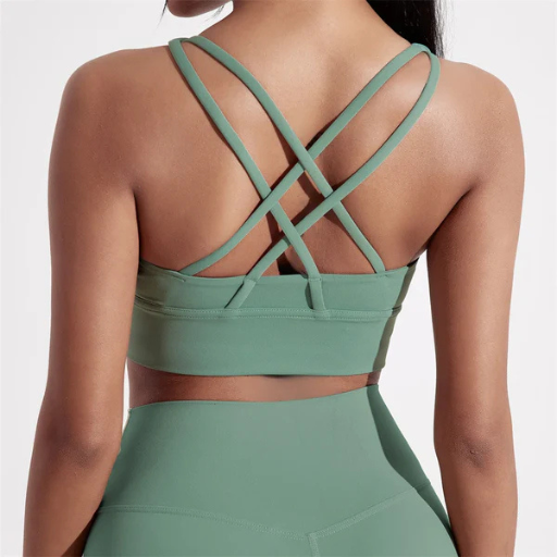Women’s Solid Color Slim Fit Cross-Back Sports Bra Top