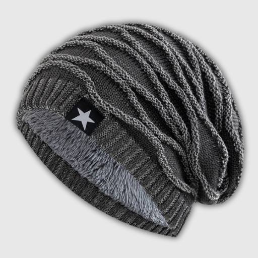 Unisex Slouchy Fur-Lined Winter Beanie with Star Decor