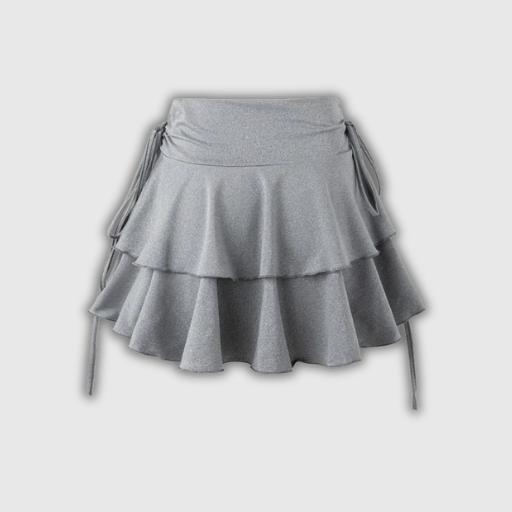 High Waist Solid Mini Skirt with Lace-Up Detail