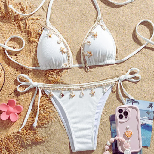 White Lace-Up Triangle Bikini Set