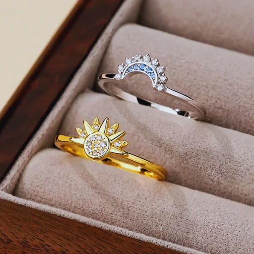 Luxeuria Luxe Silver Sun & Moon Couple Ring Set