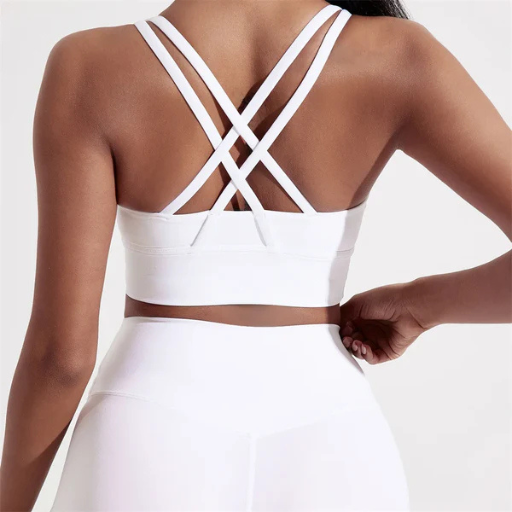 Women’s Solid Color Slim Fit Cross-Back Sports Bra Top