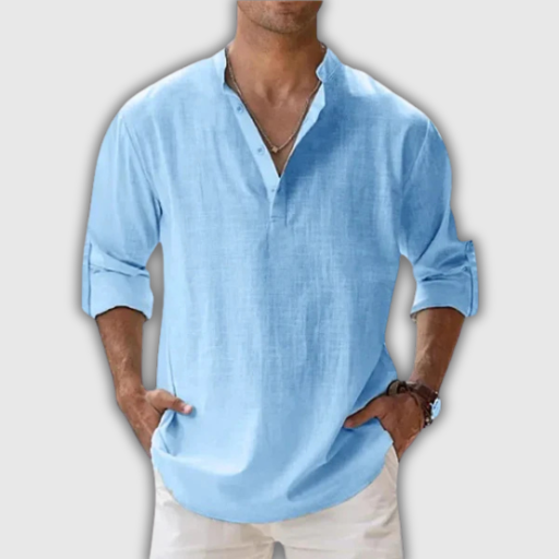 Men’s Cotton Linen Henley Beach Shirt