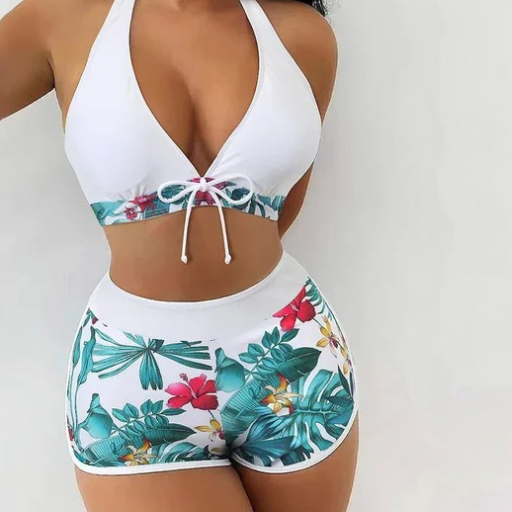 Colour Block Cross Halter Bikini Set