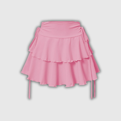 High Waist Solid Mini Skirt with Lace-Up Detail