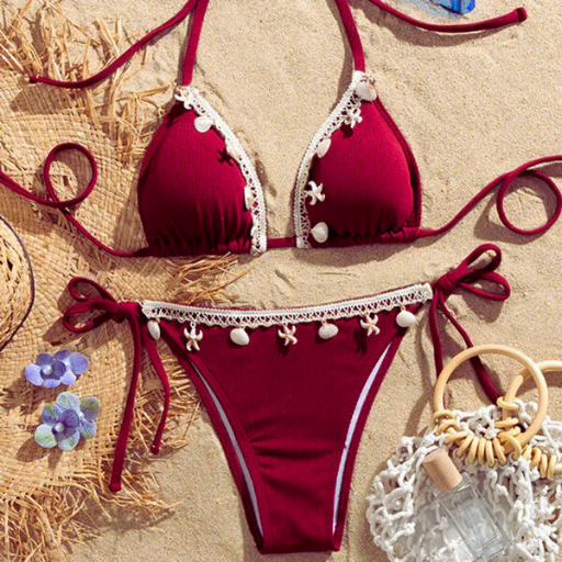 White Lace-Up Triangle Bikini Set