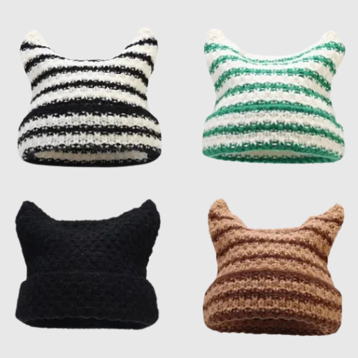 Harajuku Devil Striped Cat Ear Beanie