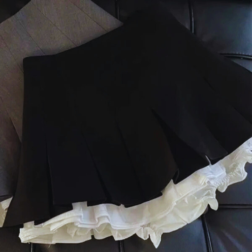 Black Patchwork Pleated Mini Skirt